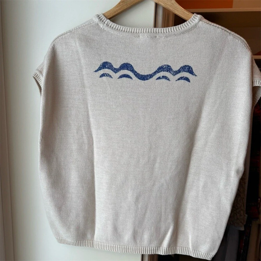 Pilcro Sweater Tank Top Womens XS Ivory Surf Graphic Sleeveless Crew Neck - Picture 3 of 4